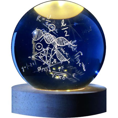 Boule de verre 3D avec LED RGB I-Total XL2721 effet au plafond, veilleuse, lampe de nuit avec base en bois, thème Math