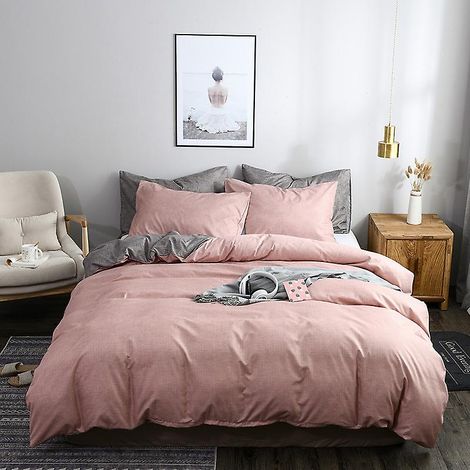 Housse de couette et taie d'oreiller rose poudré - 210 x 210 cm (1/4)