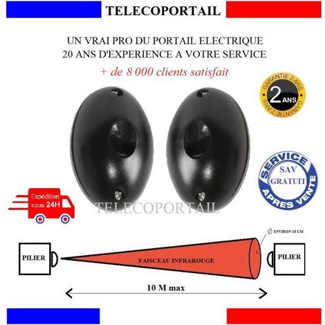 Jeu de photocellule - Universelle compatible FAAC DITEC DUCATI FADINI - Portée 10 m - 12–26 V AC/DC - Noir (1/2)