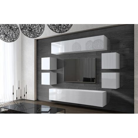 Ensemble meuble TV CONCEPT 42-42-HG-W-2-1A blanc brillant 240 cm (1/2)