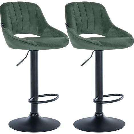 Lot de 2 tabourets de bar Milet en velours Vert Métal noir mat