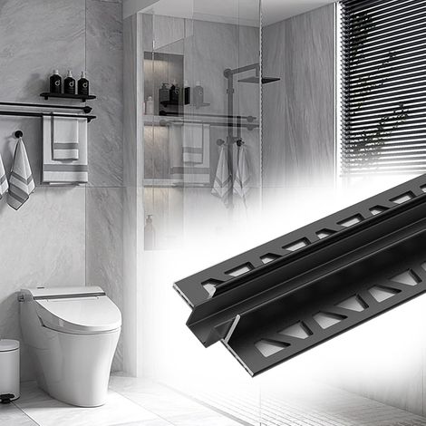 Profilé de porte douche encastré sans cadre, en aluminium noir (1/5)