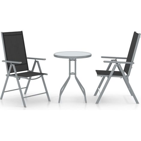 3-tlg. Bistro-Set Aluminium und Textilene Silbern