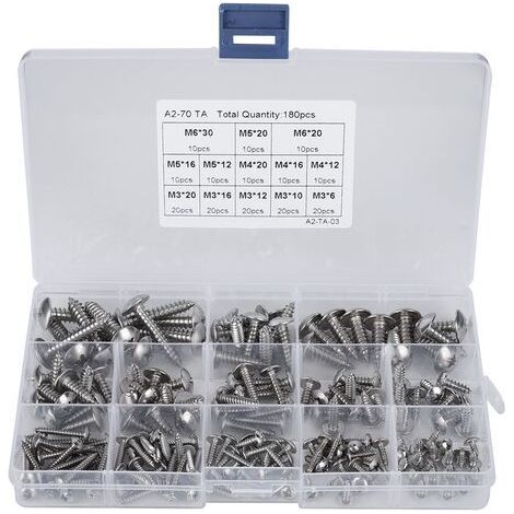 Jeffergarden 180pcs M3 M4 M5 M6 Stainless Steel Flat Head Self Tapping Screws Multi Purpose (1/5)