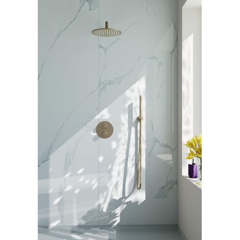 FugaFlow Eccelente Acces Ensemble de douche de tête encastré - rond - thermostatique - bras mural - douche de tête 25cm - douchette à main sur barre -