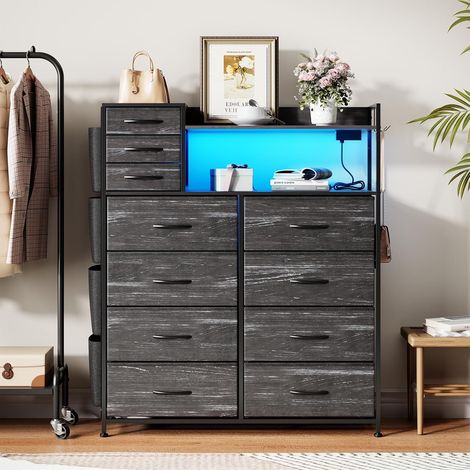 Commode Haute 11 Tiroirs avec LED RGB, USB et Rangement Vertical Gris (1/5)