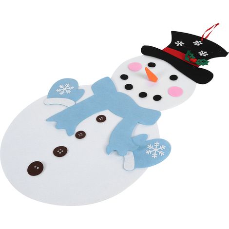 Kit de jeu de bonhomme de neige de Noël en feutrine à faire soi-même, ornement détachable à suspendre au mur, écharpe bleue (1/5)