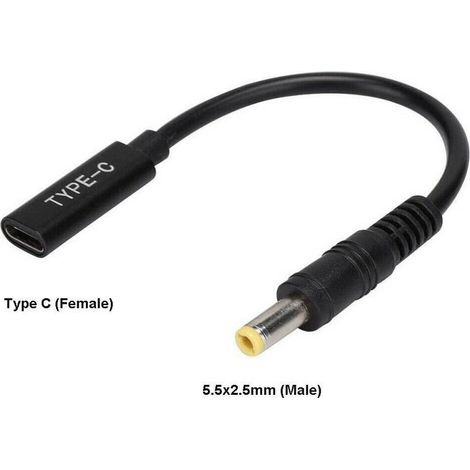 CoreParts Cavo di conversione da USB-C a 5,5 2,5 mm, adattatore da USB-C a 5,5 2,5 mm (la conversione da USB-C a 5,5 2,5 mm collega tutti i portatili/monitor che richiedono caricatori da 5,5 2,5 m