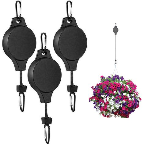 Juego de 3 poleas para plantas, polea retráctil para plantas, polea para cestas colgantes, poleas ajustables y retráctiles para plantas, para cestas colgantes y macetas. (1/5)