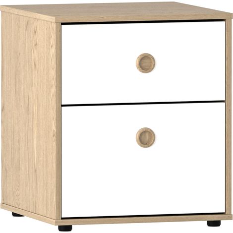 Neptune 2 Drawer Bedside Table Cabinet Chest Nightstand Bedroom Furniture, White-&-Oak (1/5)