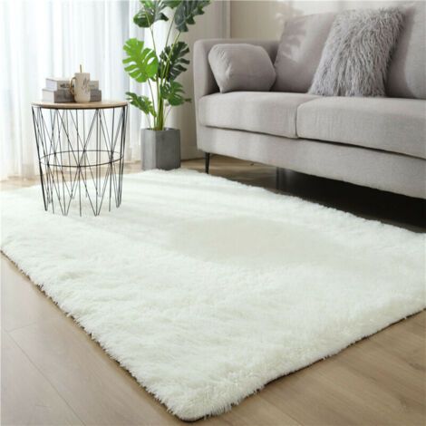 Fellteppich fürs Wohnzimmer – 200 × 300 cm – weiß-beiger Hochflorteppich, weicher Teppich, geeignet für Wohnzimmer, Schlafzimmer, Sofa