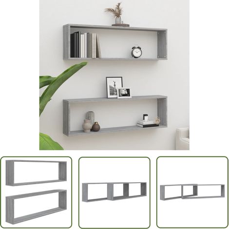 Lot de 2 Étagères murales cube Armoire murale Meuble Étagère Sonoma gris 100x15x30 cm Bois 47863 (1/5)