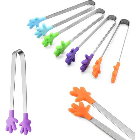 6 Pcs Mini Silicone Hand Shaped Food Tongs for Sugar, Ice Cubes, Candy, Coffee, Ice Bucket, Bar(Color Random) (1/5)