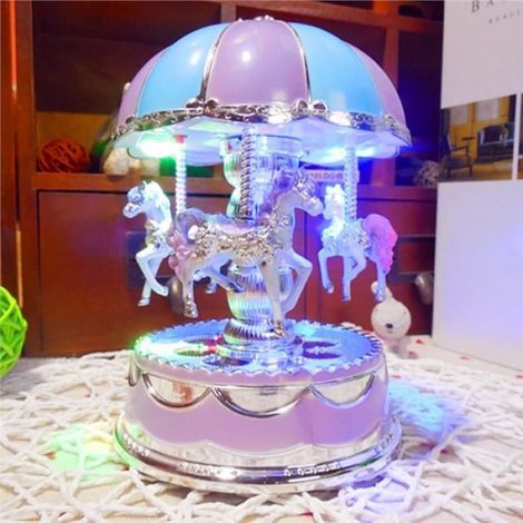 Luxe Carousel Music Box 3 chevaux Rotation et levage automatique LED lumineux lumière Rotation (Violet) (1/4)