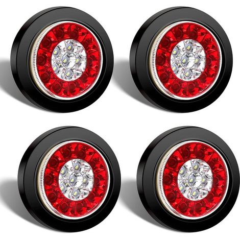 Lot de 4 feux arrière à LED ronds, feux stop arrière, feux arrière ronds 24 LED, pour camions de VR (noir rouge et blanc) (1/5)