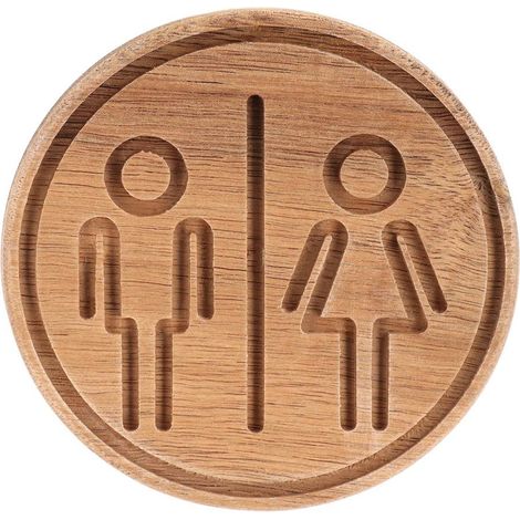 Targa per porta in acacia con modello maschile e femminile inciso su adesivo - naturale - Tendance