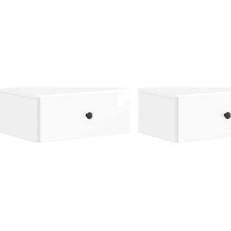 Wall-Mounted Bedside Cabinet with Drawer 2 pcs High Gloss White vidaXL