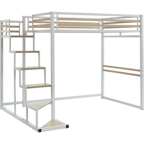 Letto a soppalco 140 x 200 cm Metallo e MDF Bianco - JOGUI