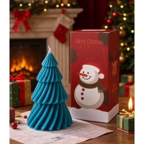 Bougie parfumée sapin spirale bleu‑saphir, décoration de Noël au style moderne (1/3)