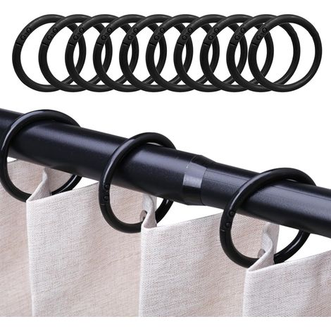 100 Anneaux Rideaux Douche,Plastique Noir,Diamètre 4x0.5cm,Système Clip,Ouverture Facile,Salle De Bain