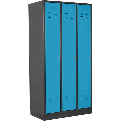 ADB Umkleideschrank / Spind 3-türig, RAL 7016/5012, Anthrazit / Blau 178x89x50cm (1/5)