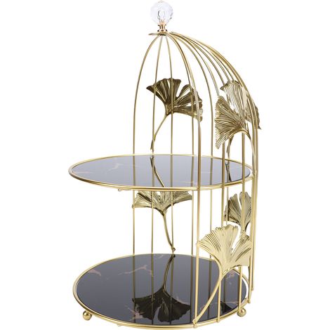 Support Cupcakes Gâteaux Or Forme Cage à Oiseaux 2 Étages Organisation Cosmétiques Vitrine Bijoux Polyvalent Déco Maison Chambre Fête (1/5)