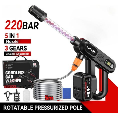 Pistolet de lavage haute pression 220 BAR 5 en 1 sans brosse – 3 vitesses, électrique 18 V compatible batteries Makita, Sans batterie