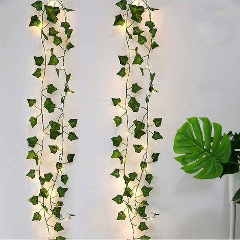 Lierre Artificiel, [2 PCS] 2M Feuille Guirlande Lumineuse, Plantes Artificielles avec 20 LED et Vert Feuille, Chaîne Lumières LED de Vigne pour Jardin, Cour, Maison, Patio, Fête de Mariage Décoration (1/5)