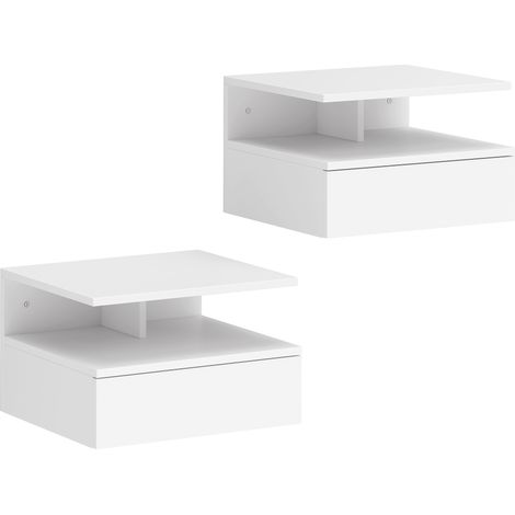 Table de chevet murale Polaria rangement élégant blanc avec tiroir et étagère optimisation espace chambre moderne (1/5)
