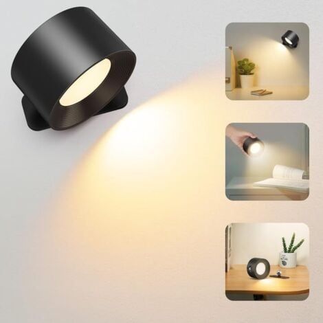 Wandleuchte Innen, Wiederaufladbare LED-Wandleuchte Touch mit Typ-C-Ladeanschluss, 3 Helligkeitsstufen, 3 Temperaturen, 360° drehbare Lampe (1/5)