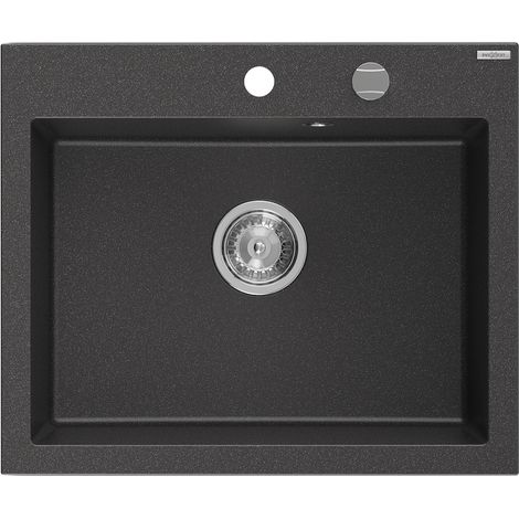 Mexen Elix fregadero de cocina de granito 1-componente 600 x 500 mm, negro moteado, sif贸n cromo - 6525601005-76 (1/5)
