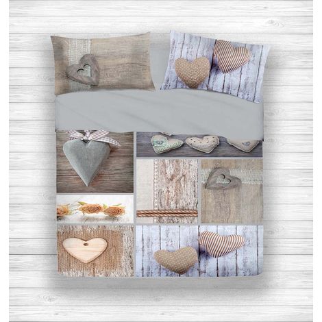 COMPLETO LENZUOLO DIGITALE LENZUOLA JOY COPRILETTO SHABBY CUORE BEIGE DIS.5 1 PIAZZA E MEZZA (1/2)