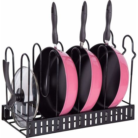 royaluxe - Support organisateur de casseroles pour armoire, support organisateur de couvercle de casserole avec 5 diviseurs réglables, support de rangement pour ustensiles de cuisine (1/5)