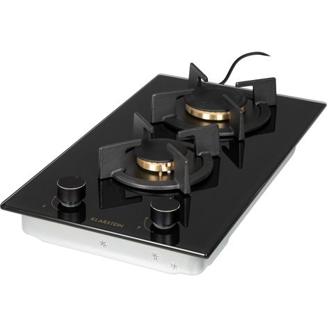 Klarstein Goldflame Domino Cocina de gas Quemadores de latón de 2 llamas Vitrocerámica
