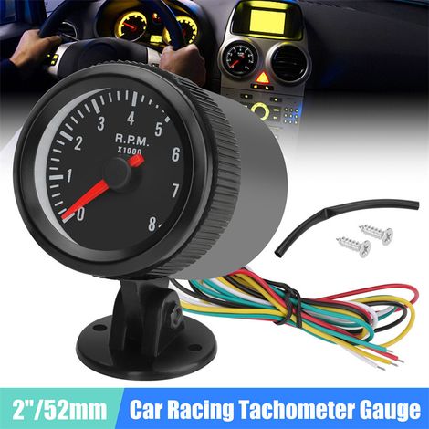 52 mm (2 inch) black LED tachometer for cars with white backlight, 0-8000 rpm, suitable for 1-8 cylinder engines, very popular. (1/4)
