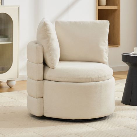 Fauteuil pivotant 360° en chenille ivoire avec rangement caché, dossier rembourré, REDOM (1/5)