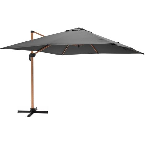 Parasol déporté carré 3x3m effet bois anthracite