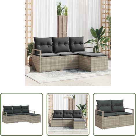 vidaXL Poly-Rattan - Sofa Set 4 pcs Hellgrau Poly-Rattan (1/5)