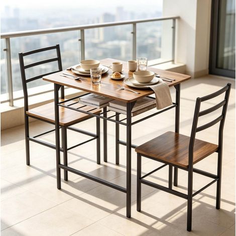 Set da pranzo salvaspazio con tavolo e 2 sedie, truciolare e metallo, 80 x 50 cm, OKWISH (1/5)