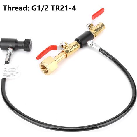 Adaptateur de remplissage pour bouteille de dioxyde de carbone et tuyau de remplissage pour canette de soda Sodastream G1/2, tube noir de 61 cm (24 pouces), valve de remplissage sans manomètre (1/5)