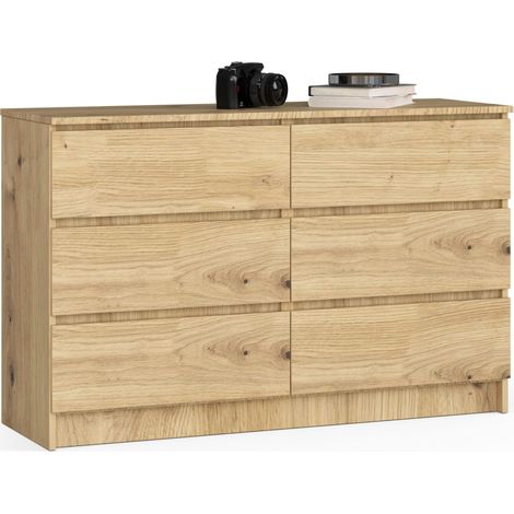 Cómoda AKORD K120 Roble Artisan 120 cm 6 cajones frente en color Roble Artisan 120x40x77 cm