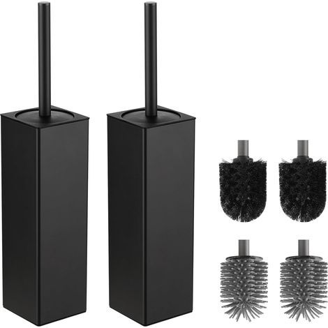 2er-Pack WC-Bürsten – Metallhalter – Austauschbare Bürstenköpfe inklusive – Freistehendes, quadratisches Design – Für Badezimmer – Schwarz (1/5)