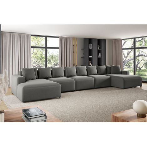 Wohnlandschaft Sofa U-Form Designersofa MEGAN XL in Stoff Salvador Grau (1/2)