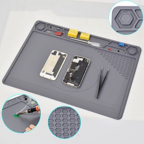 Tapis de Soudage Anti-Slip Silicone Résistant à 932°F avec Règle et Emplacements Vis pour Réparation Électronique (1/5)