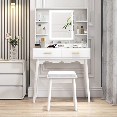 Stylish White Dressing Table with LED Mirror for Modern Home Décor