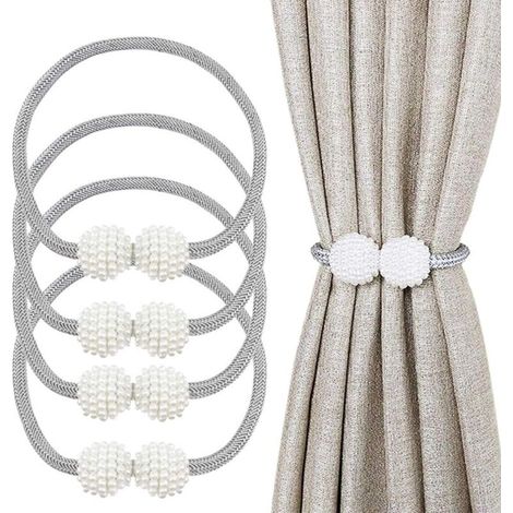 Paquete de 4 alzapaños magnéticos de 38 cm con bola magnética, alzapaños decorativos para el hogar, la oficina, el hotel, la decoración de ventanas, bonitos y modernos, color gris - Crezuo