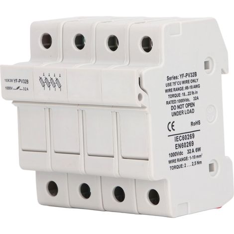 Disjoncteur DC 4P 32A, porte-fusible sur rail DIN, socle en polycarbonate ignifuge 1000V 6W (1/5)