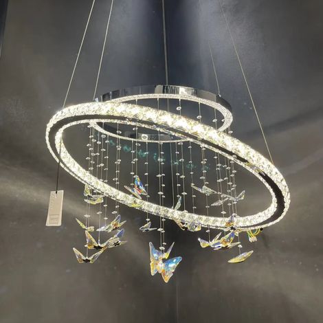 Lustre LED Cristal 50W Lumiere Gradable Chrome Hauteur Reglable (1/5)
