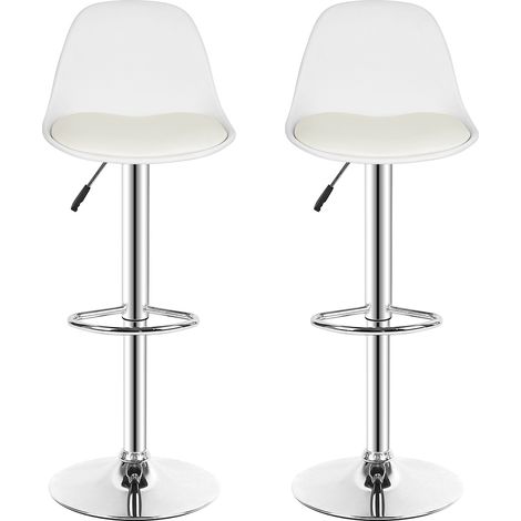 2 x Taburetes de Bar/Taburetes de Cocina, Silla de Bar Tapizada PU, Altura Ajustable y rotación de 360° - Blanco (1/5)