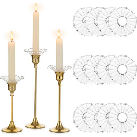 Pare-Gouttes en Verre pour Bougies: Lot de 12 pour Bougeoirs, Protège-Gouttes Transparent pour Centre De Table, Mariage Et Noël (1/5)